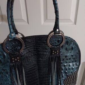 King Ranch Custom Chic Black and Blue Crocodile-Embossed Shoulder Bag